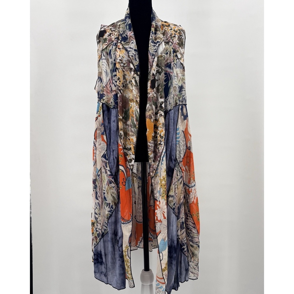 Radzoli Top Women M Boho Floral Waterfall Duster Vest Open Front Art to Wear